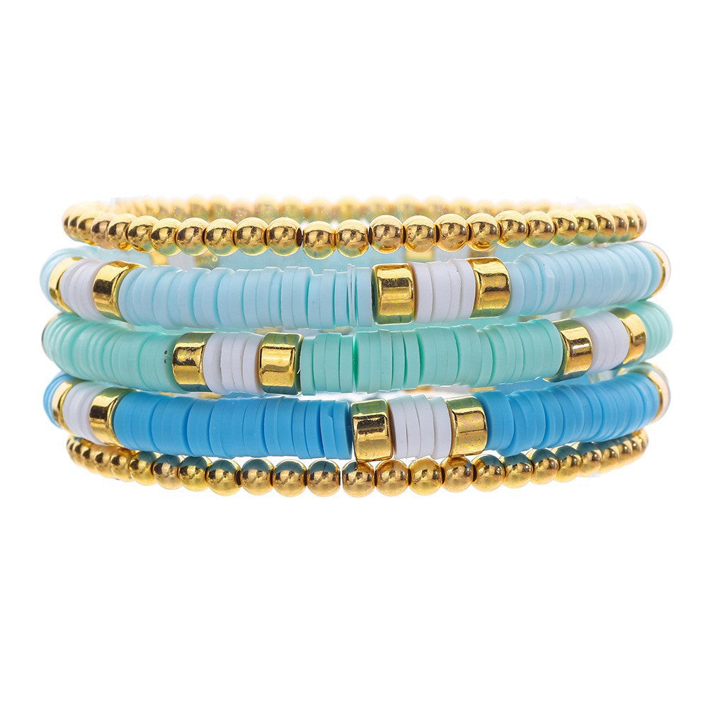 Bohemian Handmade Geometric Letter Polymer Clay Brass Acrylic Bracelet