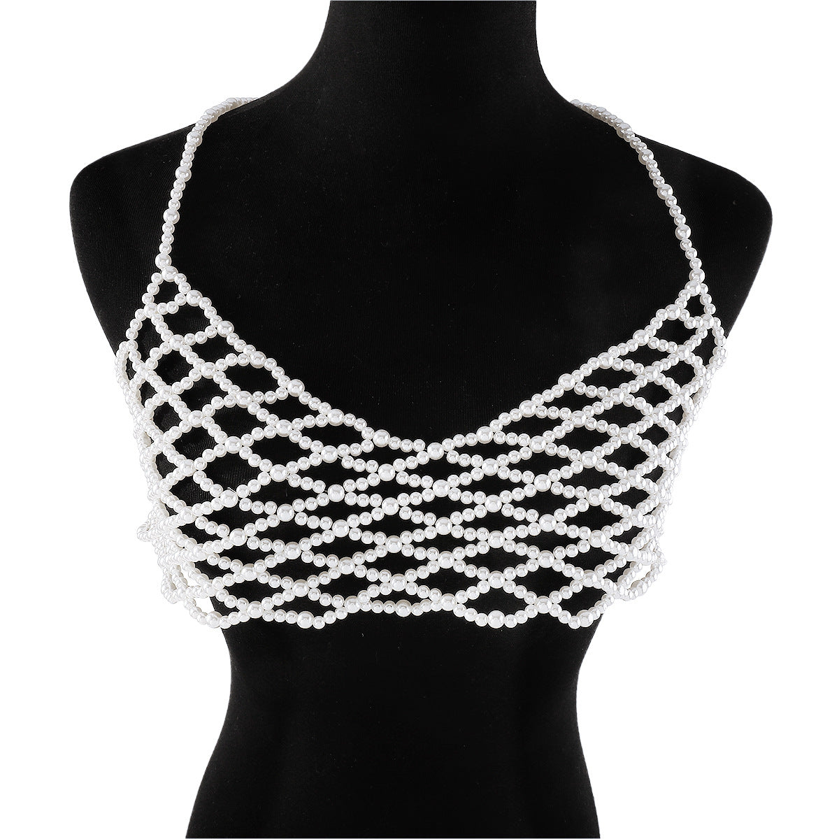 Catena da corpo geometrica minimalista da donna con intarsi in perle artificiali