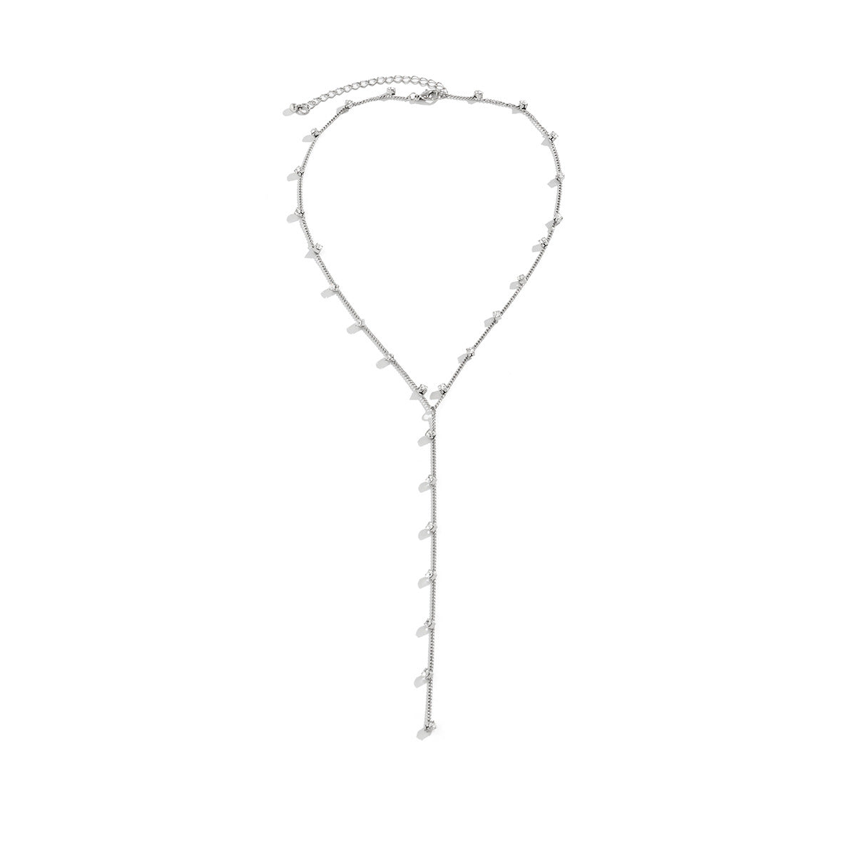 Collana a pendente minimalista a Y da donna con catena in lega di zinco placcata e nappe con strass
