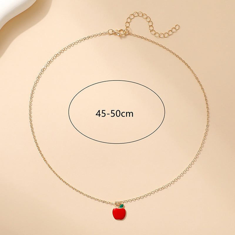 Sweet Alloy Apple Pendant Necklace Drip Oil Plated Cable Chain Unisex Jewelry