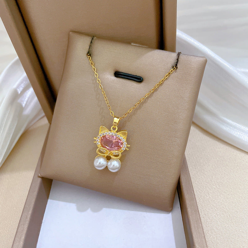Collana con ciondolo a luna geometrica di lusso per donna e uomo in acciaio al titanio con intarsio di strass sulla catena del collare