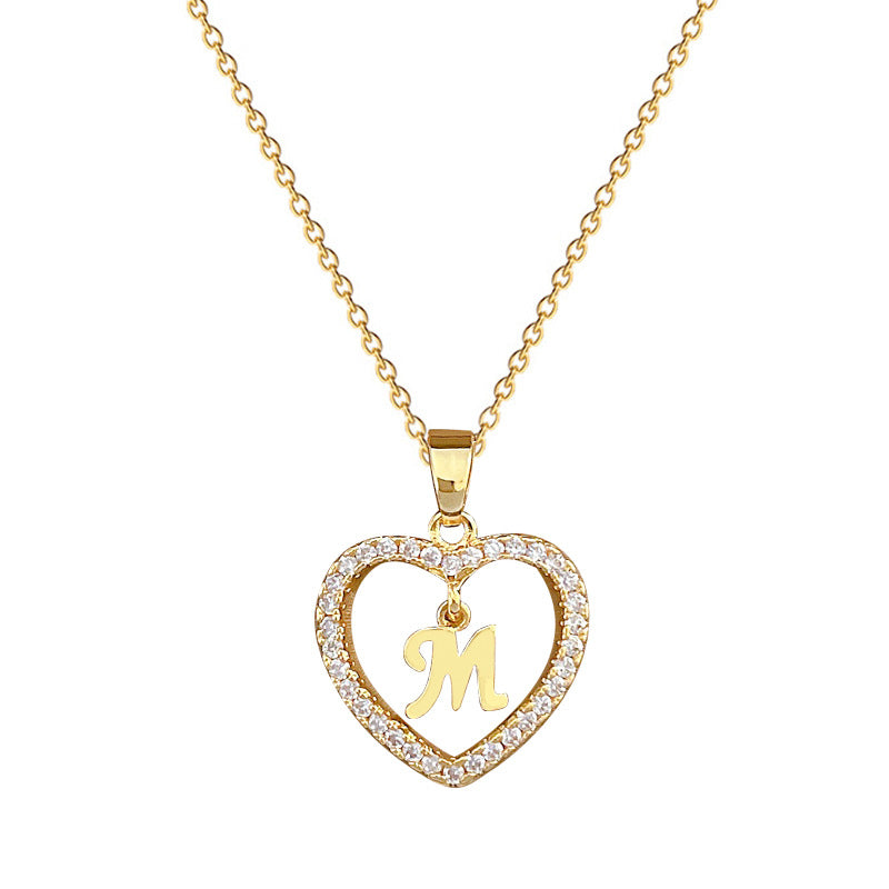Collana Minimalista a Cuore in Acciaio al Titanio con Intarsio di Strass per Donne e Uomini, Sottile Catenina Clavicolare con Pendente Geometrico