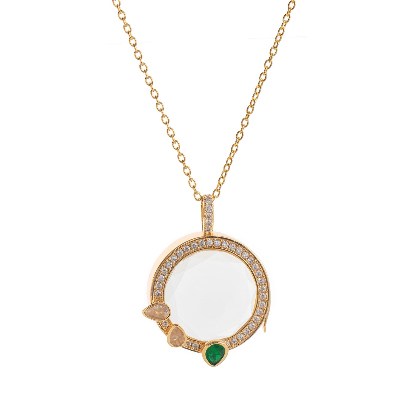 Ciondolo a Medaglione Tondo Geometrico Vintage Placcato Oro 18K in Ottone e Acciaio al Titanio Charm Bar
