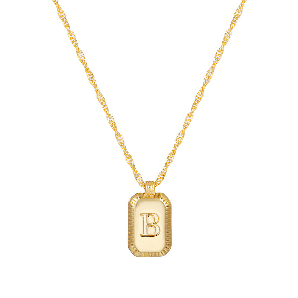 Sweet Gold Plated Brass Letter Geometric Titanium Steel Pendant Necklace for Women