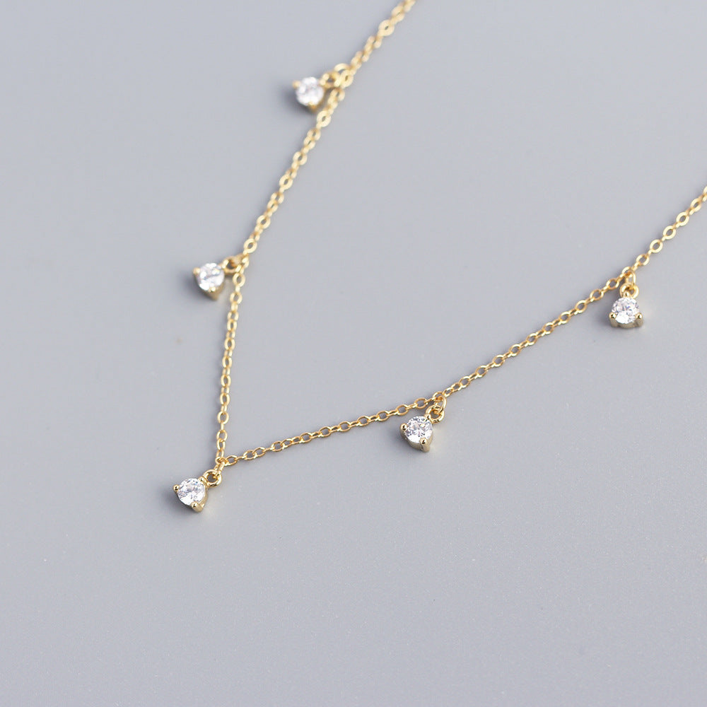 Minimalist Geometric Multi-Pendant S925 Sterling Silver Collar Necklace with Rhinestone Inlay for Women