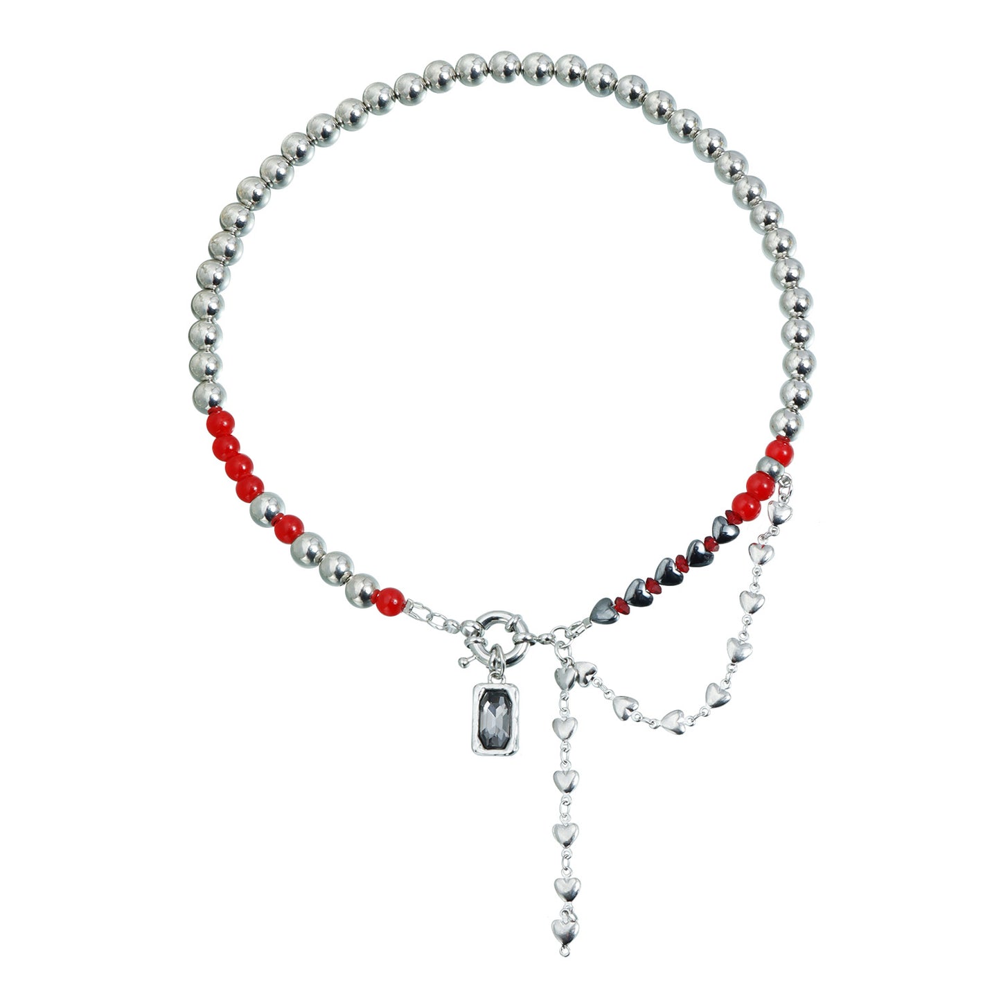 Sweet Streetwear Heart Geometric Resin Alloy Plated Necklace with Tassel Black Rhinestone