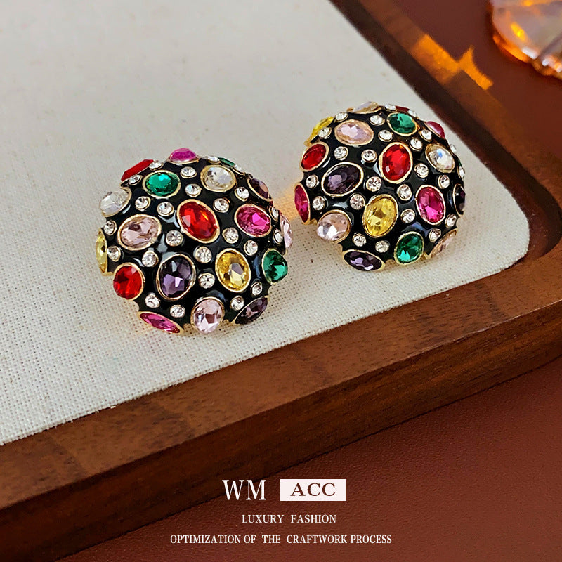 Vintage-Style Geometric Square Rhinestone Stud Earrings in Alloy with Stainless Steel Posts for Women