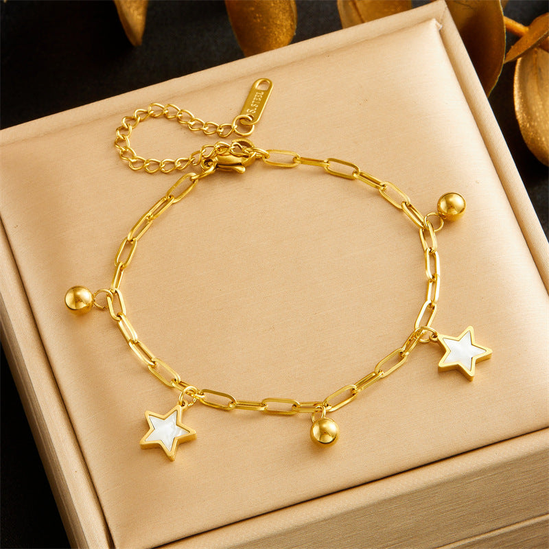 Vintage Elegant Round Star Stainless Steel Plated Rhinestone Bracelet with Lightning and Blue Eye Charms