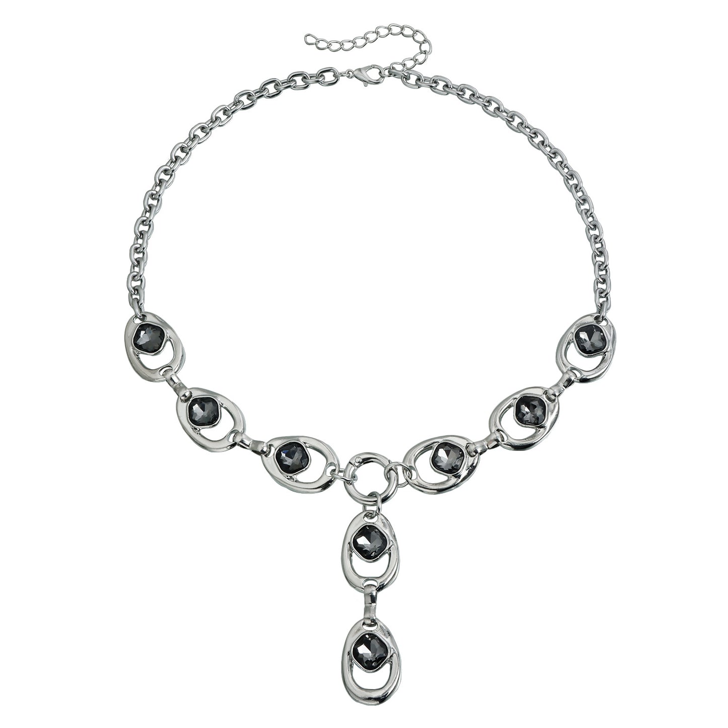 Luxury Irregular Geometric Black Rhinestone Y-Necklace Alloy Plated Statement Pendant for Women and Men