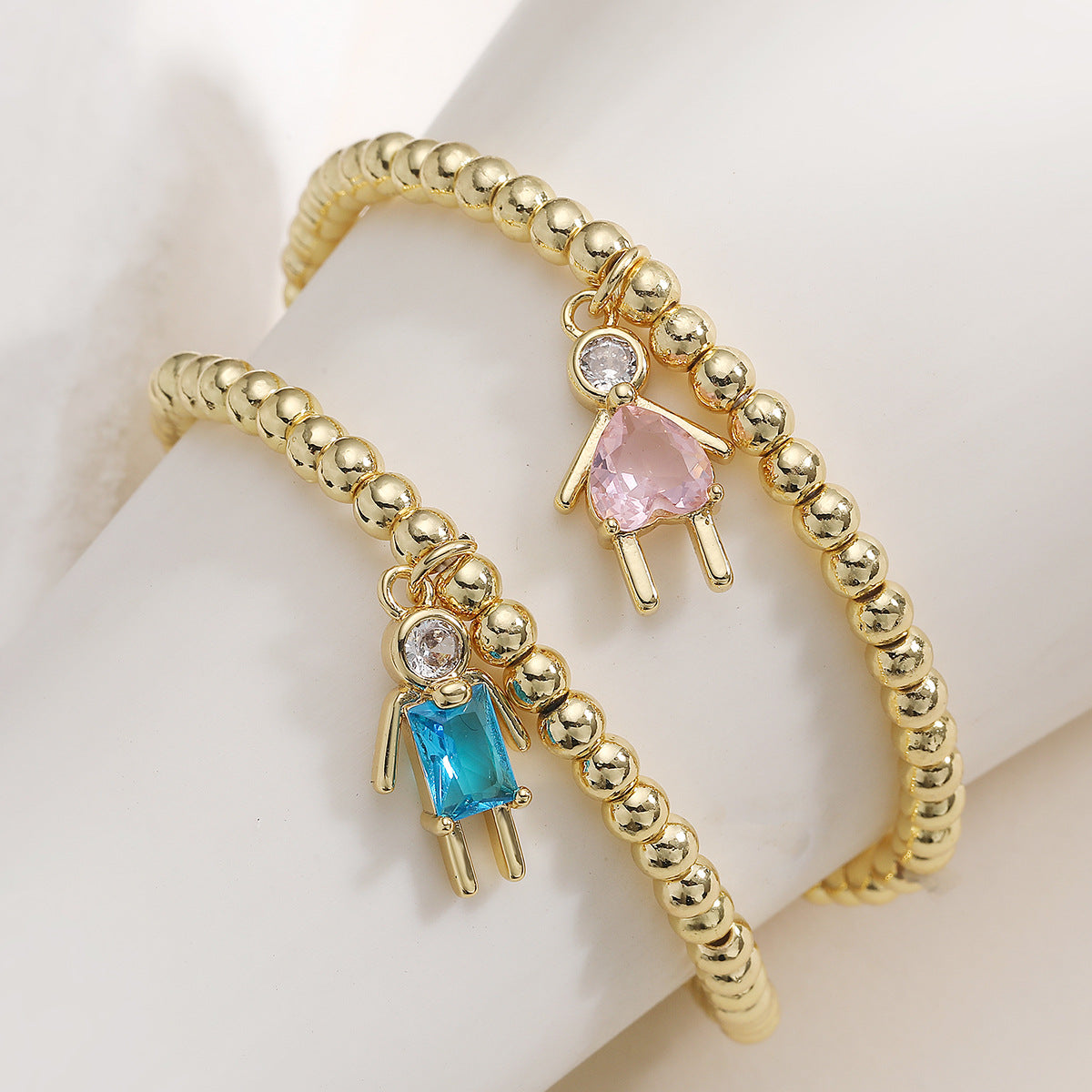 Minimalist Geometric Brass Gold Plated Cubic Zirconia Inlay Pendant Bracelet for Unisex