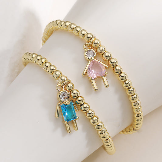 Minimalist Geometric Brass Gold Plated Cubic Zirconia Inlay Pendant Bracelet for Unisex
