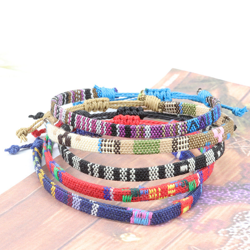 Bohemian Rainbow Braided Cotton Linen Anklet Unisex Adjustable Foot Jewelry