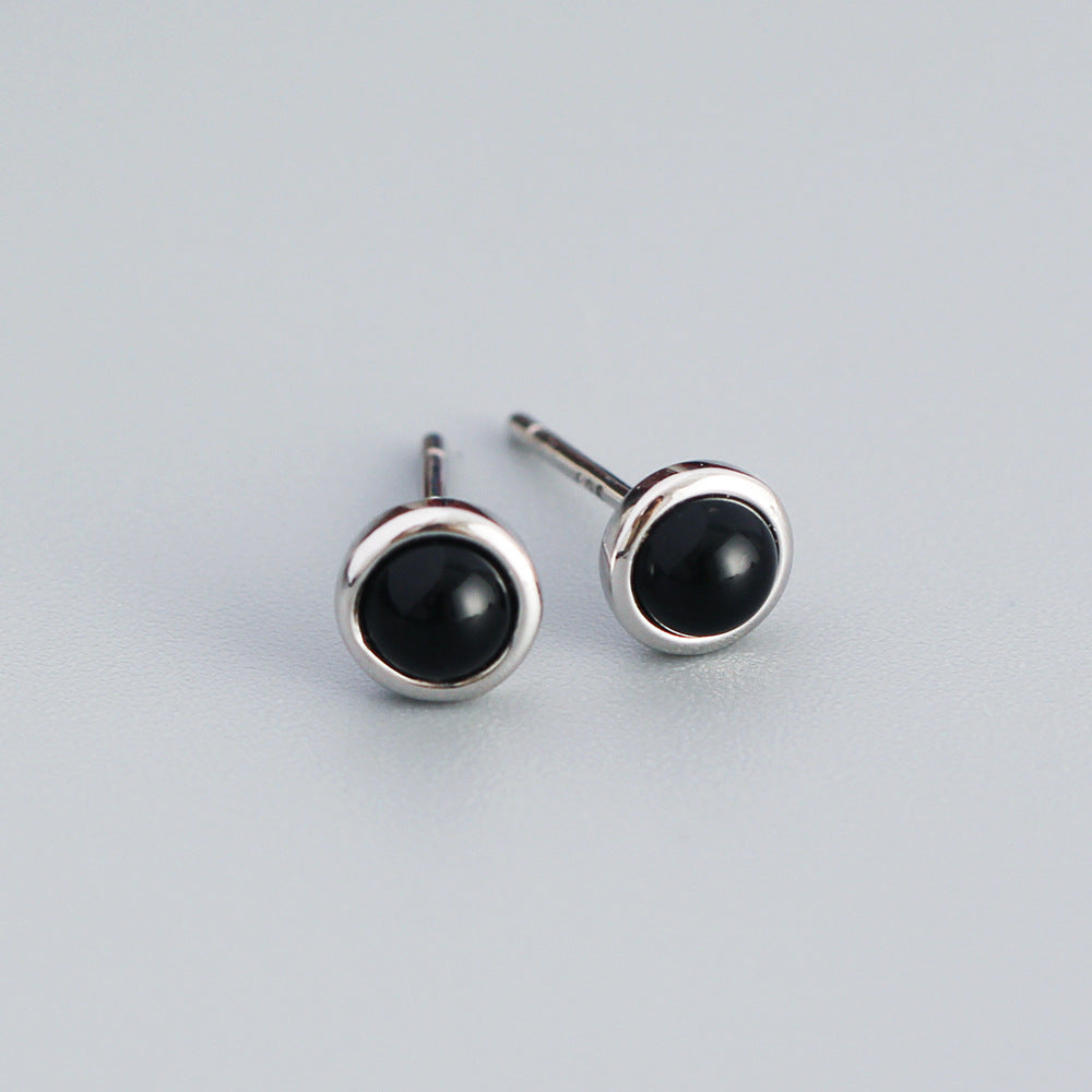 Minimalist Geometric S925 Sterling Silver Stud Earrings with Agate and Turquoise Accents