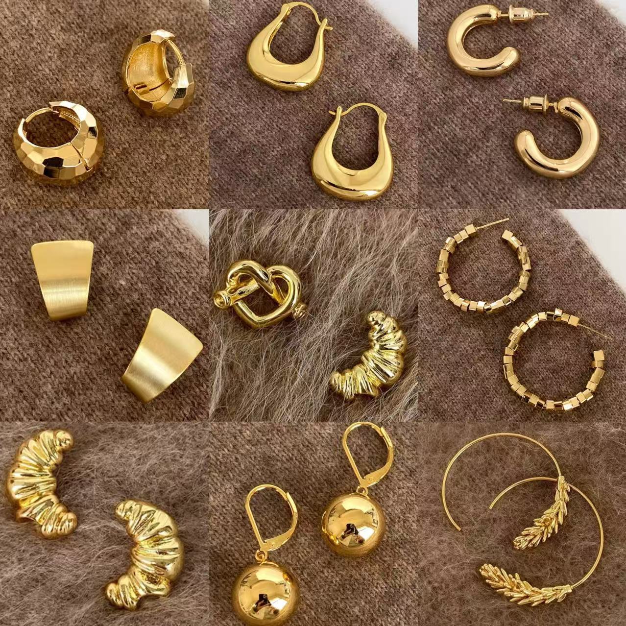 Orecchini da donna geometrici minimalisti in metallo con finitura lucida e placcatura in oro, per l'uso quotidiano