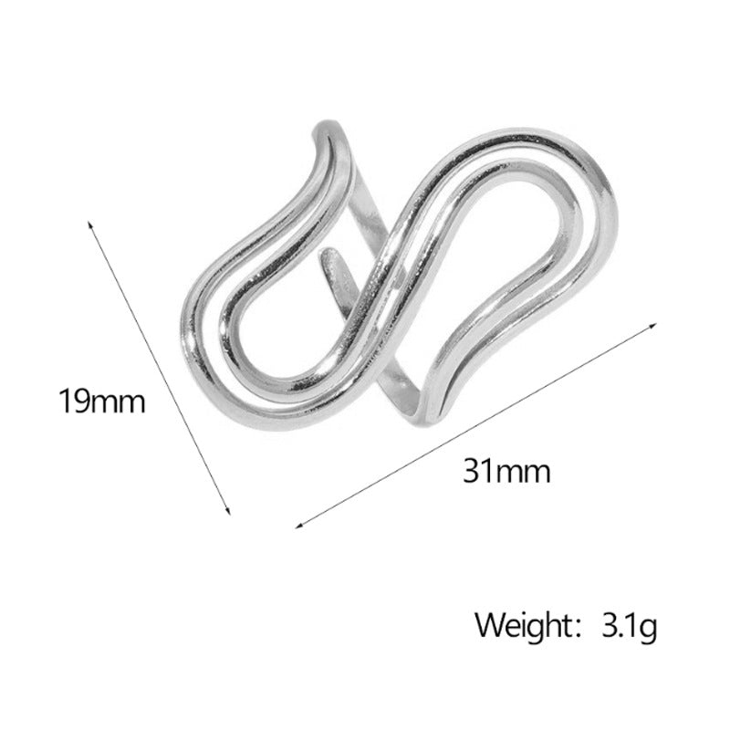 Minimalist Geometric S-Shaped Stainless Steel Ring for Women with Plated Finish