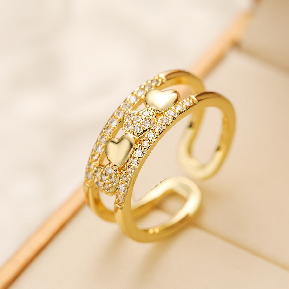 Minimalist Geometric Irregular Open Ring for Women in Copper with 18K Gold Plating and Zircon Inlay