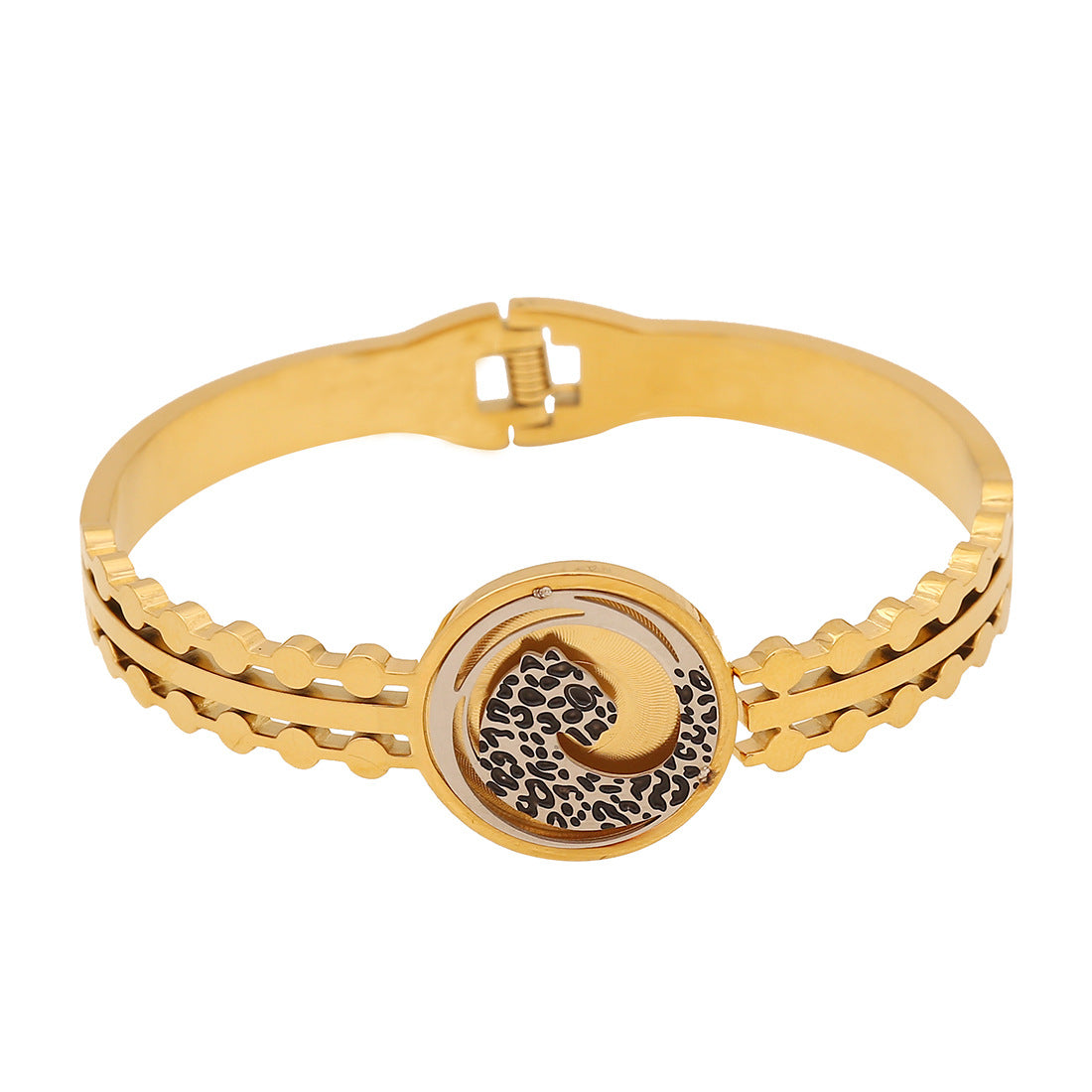 Bracciale rigido minimalista "Albero della Vita" con design floreale e ancora in acciaio inossidabile placcato oro