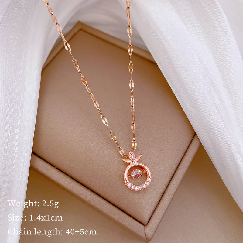 Elegante collar con colgante de luna en acero de titanio con incrustaciones de pedrería para mujeres y hombres, cadena de medallón geométrica minimalista