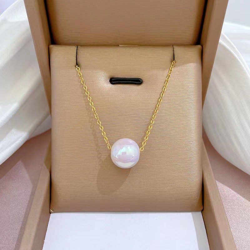 Original Design Mermaid Pearl Necklace for Women Titanium Steel Plated Clavicle Chain with Irregular Shape Pendant