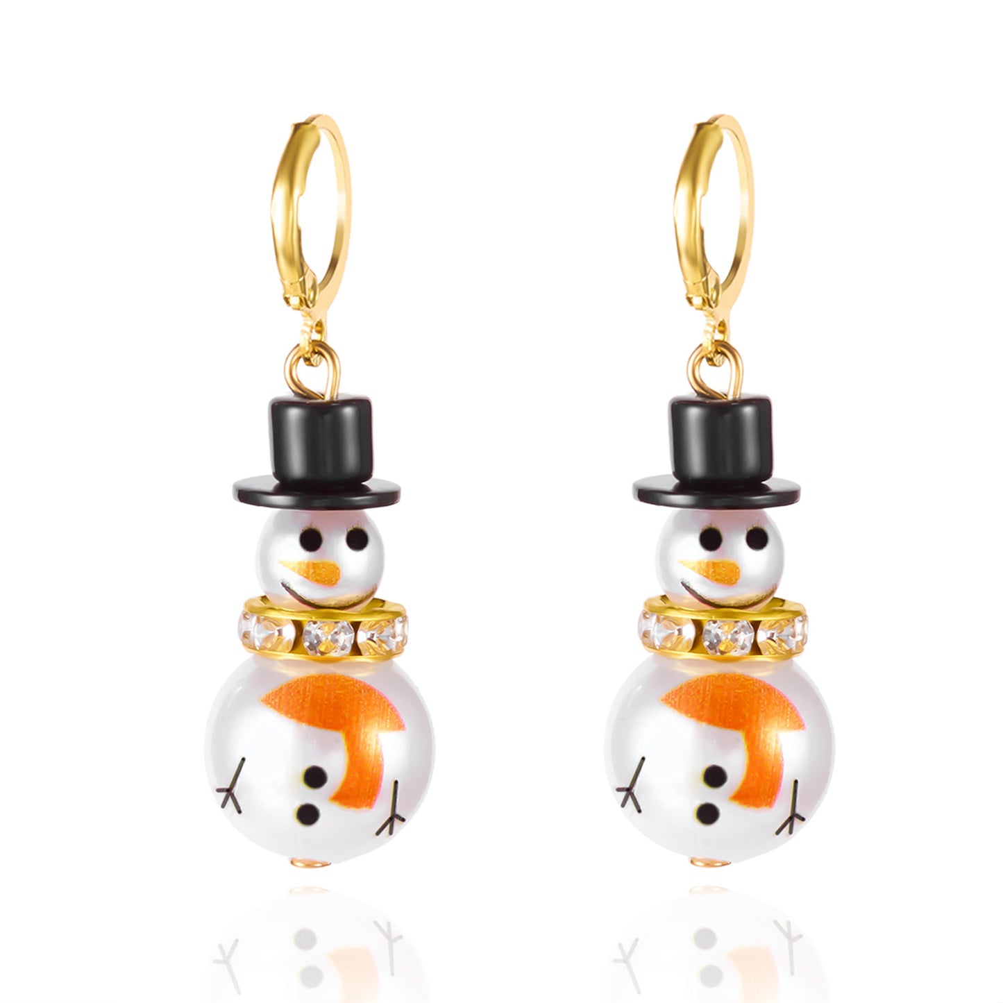 Lindos aretes de muñeco de nieve navideño con circonitas y perlas sintéticas incrustadas en aleación con acabado chapado para mujer