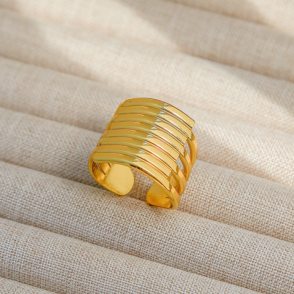 Anello regolabile in acciaio al titanio, stile hip hop geometrico, placcato per donna
