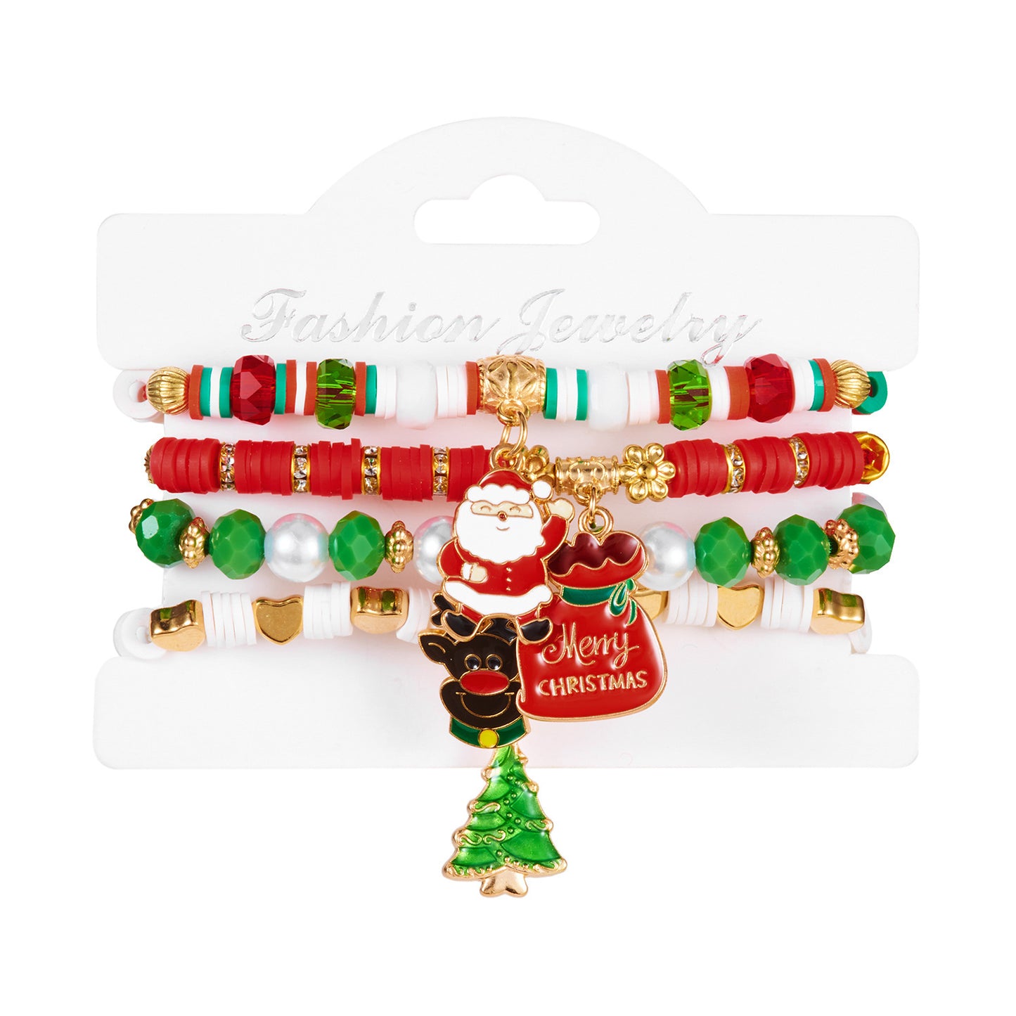 Colorful Woven Christmas Santa Claus Reindeer Glove Soft Pottery Charm Bracelet Set for Women