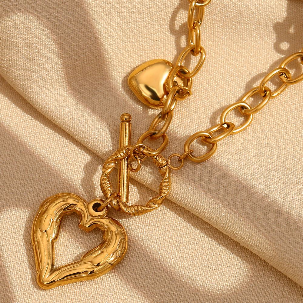 Minimalist Heart Pendant Necklace in Stainless Steel with 18K Gold Plating on O-Chain for Women