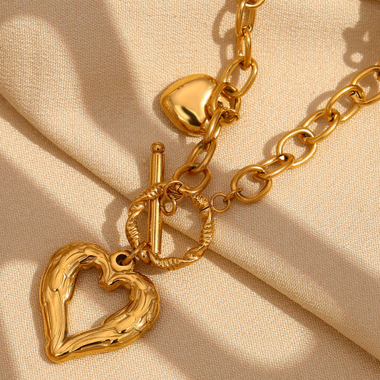 Minimalist Heart Pendant Necklace in Stainless Steel with 18K Gold Plating on O-Chain for Women