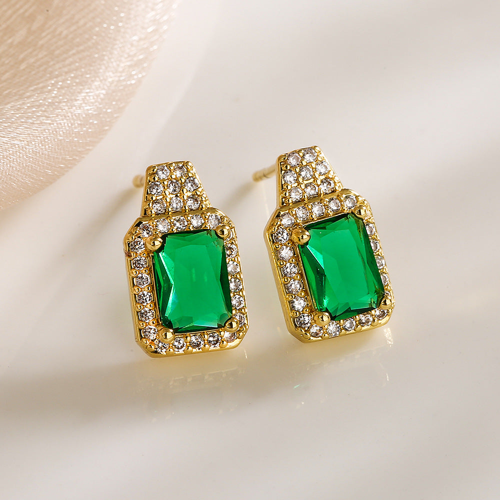 Minimalist Square Zircon Stud Earrings for Women in Copper with Gold Plating and Micro-Pave Setting