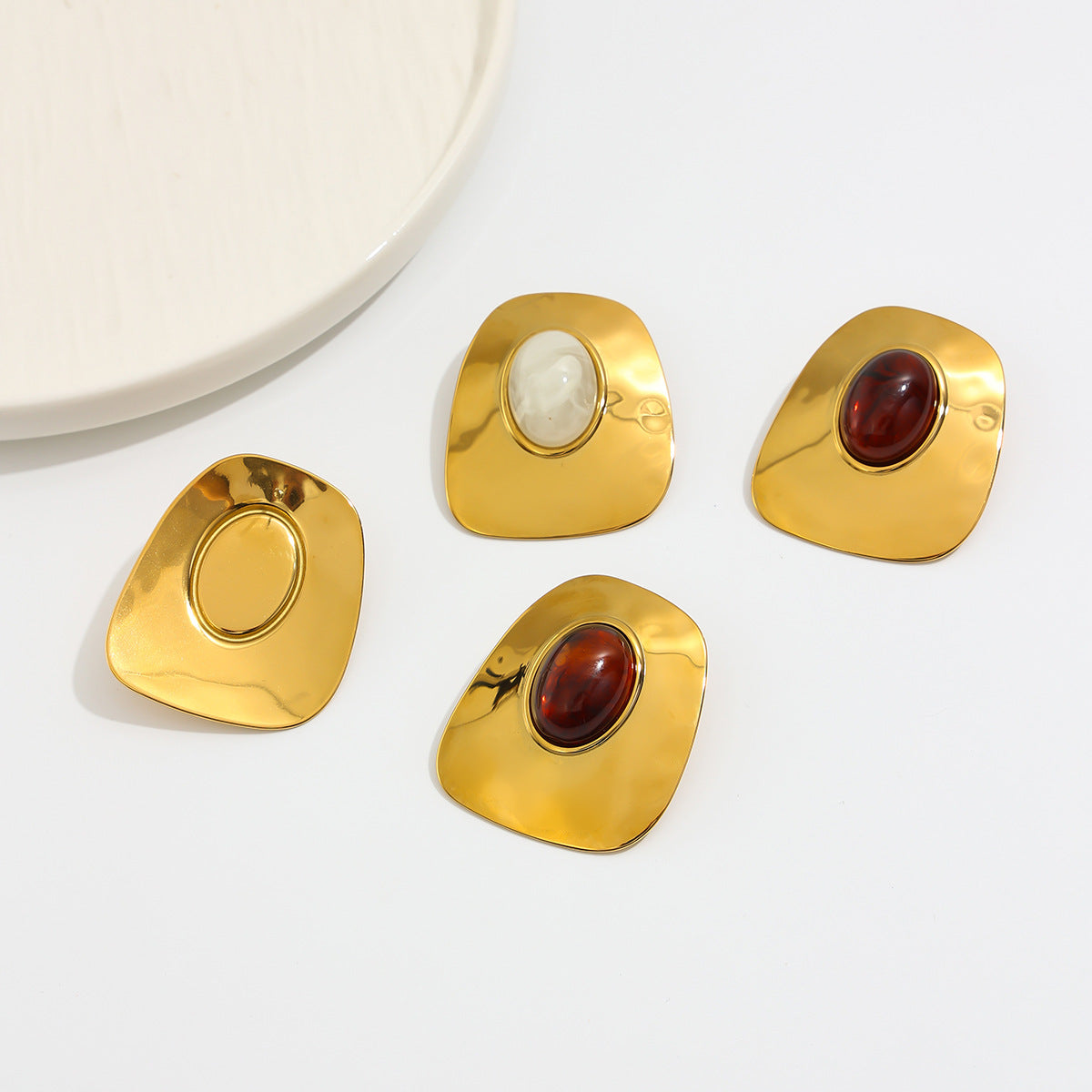 Vintage Geometric Square Oval Stainless Steel PVD Gradient Resin Earrings for Women