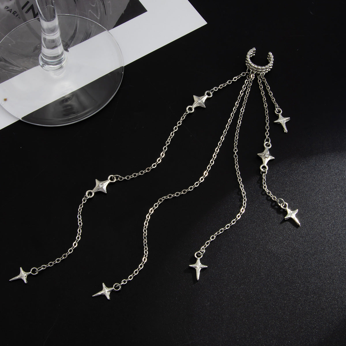 Elegant Punk Rhinestone Star Plated Alloy Cable Chain Tassel Earrings for Women