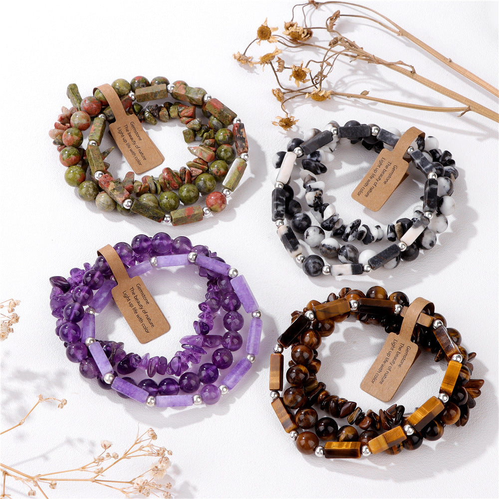 Vintage Geometric Rectangle Crystal Beaded Bracelet Set for Unisex