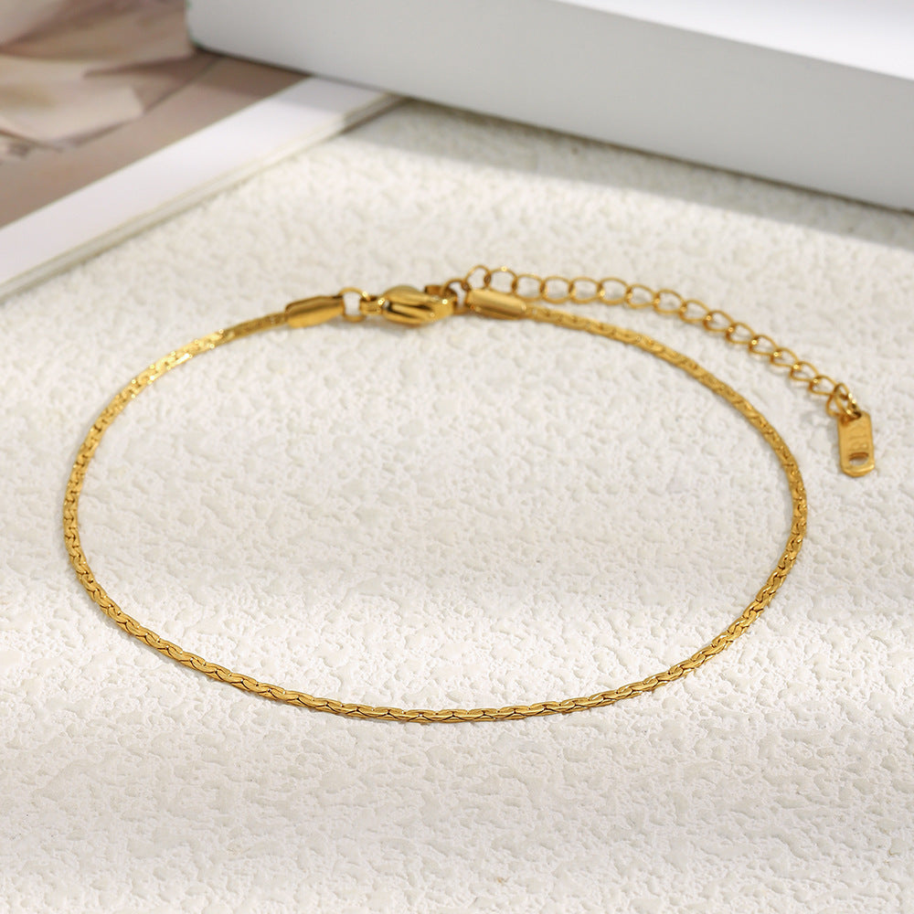 Minimalist Geometric Stainless Steel Plated 18K Gold Hip-Hop Anklet for Women