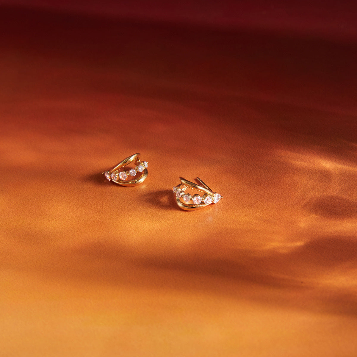 Minimalist Elegant Geometric Stainless Steel Plated Cubic Zirconia C-Shaped Earrings for Women