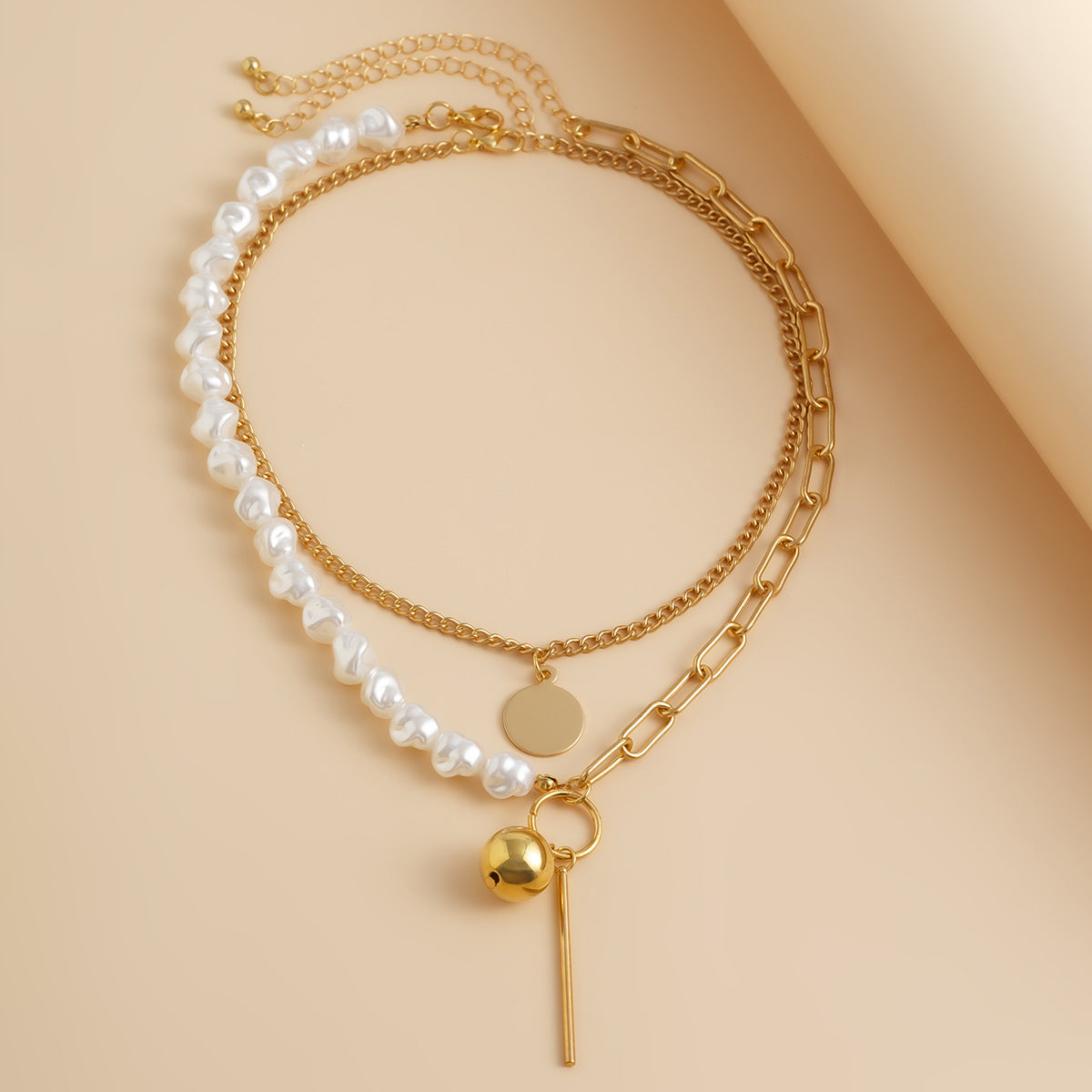 Collar Colgante Geométrico para Mujer Aleación con Galvanoplastia Diseño de Apilamiento Multicapa Forma Irregular Acento de Perla de Imitación
