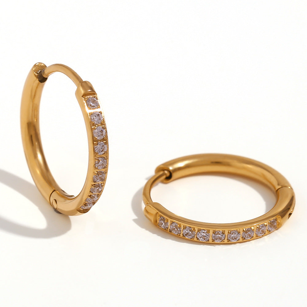 Fashionable Geometric Stainless Steel Earrings with Plated Finish and Cubic Zirconia Accents for Women