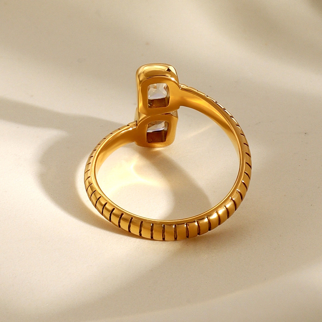 Elegant Stainless Steel Rhinestone Open Ring for Women with Plated Finish Minimalist Fashion Accessory