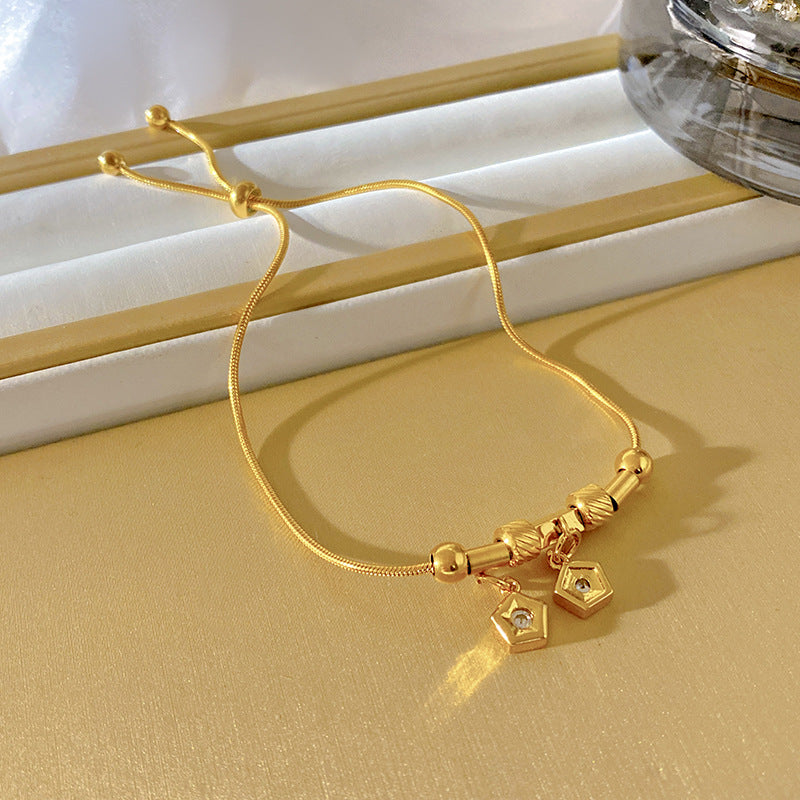 Sweet Streetwear Square Plated Titanium Steel Bracelet with Tassel