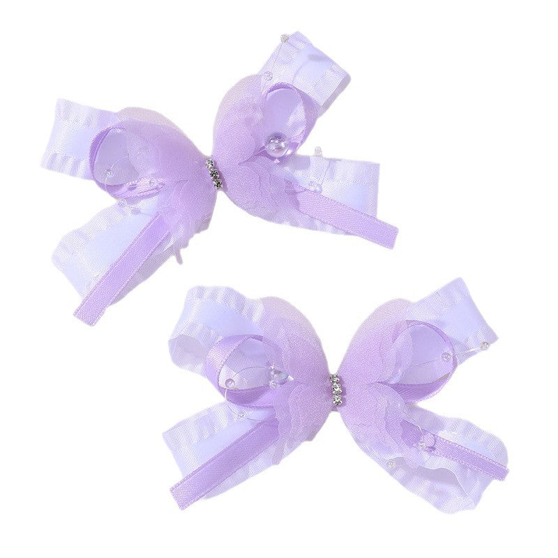 Ribbon Bow Hair Clip with Tassels and Ruffled Detail Ballet Style Hair Accessory for Kids