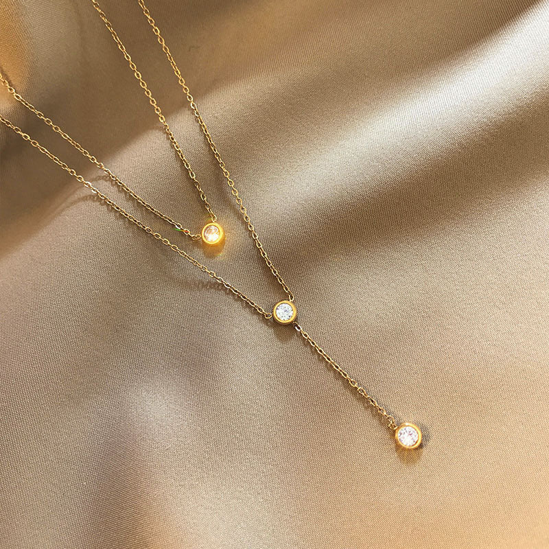 Minimalist Geometric Titanium Steel Double Layer Necklace with Rose Gold Plating and Delicate Pendant