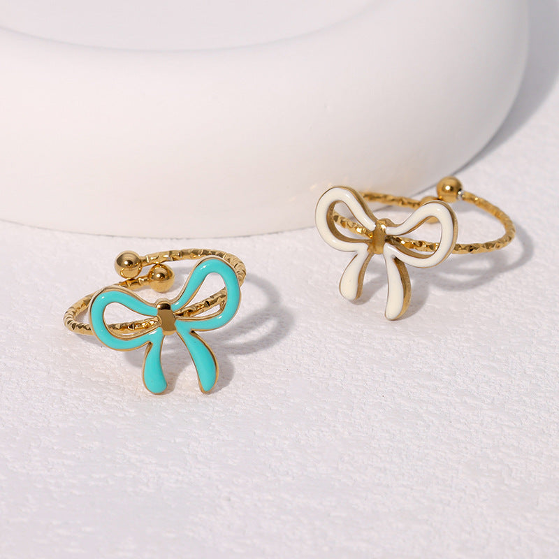 Delizioso Anello Aperto da Donna a Forma di Fiocco in Acciaio Inossidabile Placcato Oro Stile Minimalista