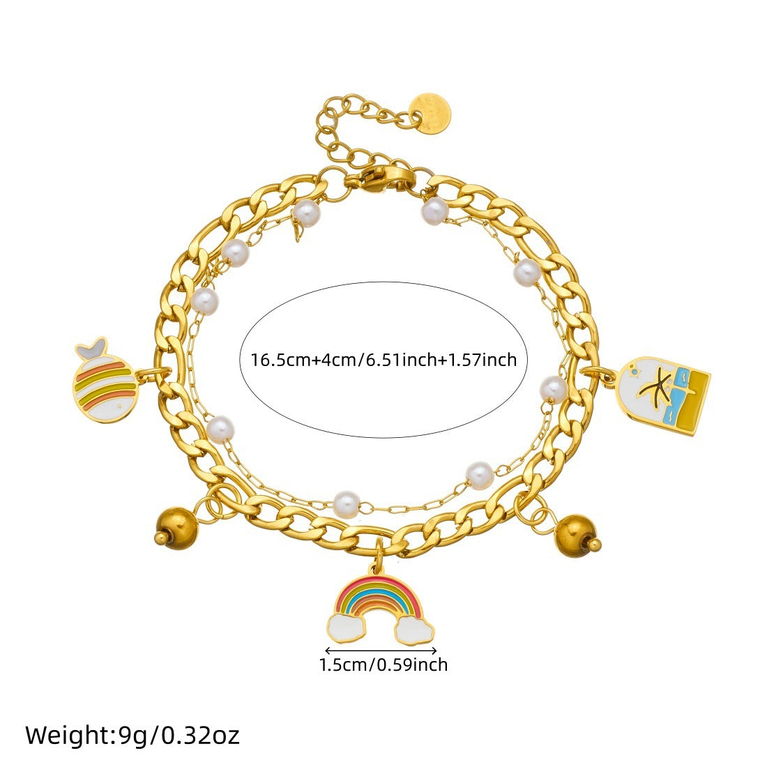 Sweet Minimalist Gold Plated Stainless Steel Rainbow Bracelet