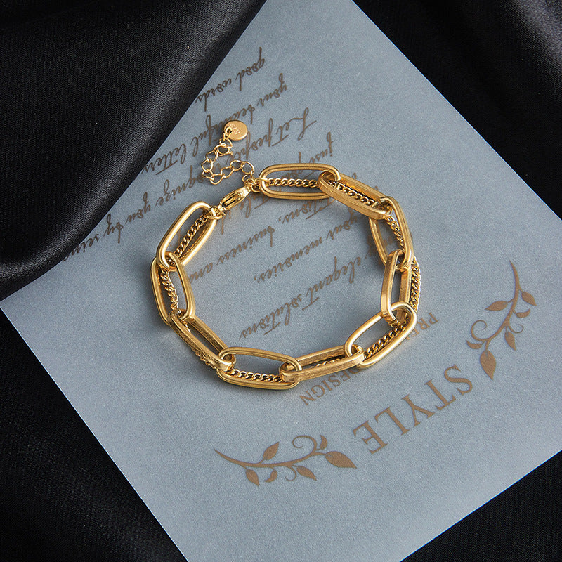 Minimalist Vintage-Inspired Stainless Steel Plated Double-Layer Stackable Bracelet for Women
