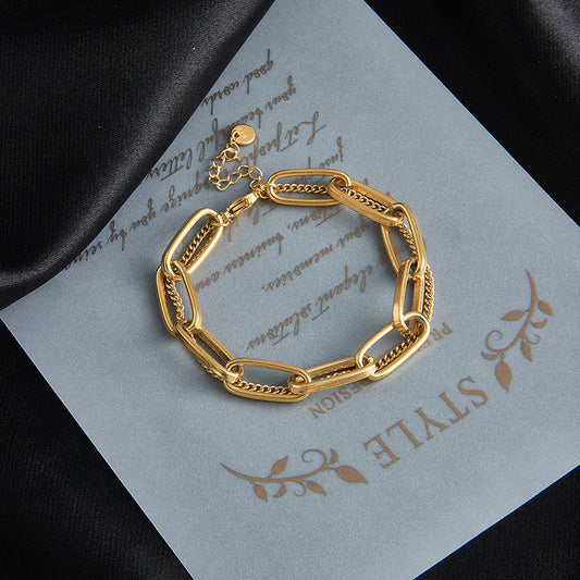 Bracciale a Doppia Fascia Minimalista Ispirato al Vintage in Acciaio Inossidabile Placcato, Impilabile, da Donna