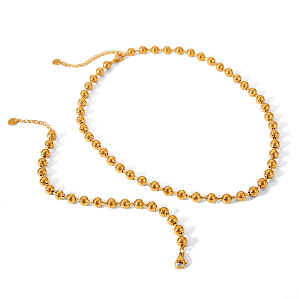 Collana a catena con perline geometriche minimalista in acciaio al titanio placcato oro 18 carati da donna