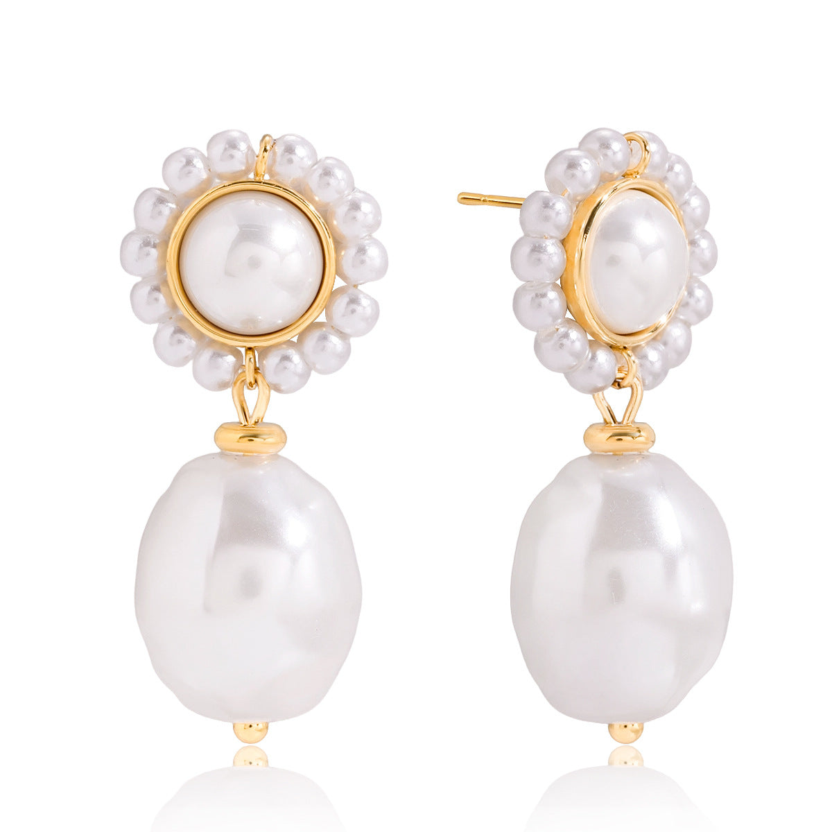 Orecchini a perno da donna in acciaio inossidabile geometrici e minimalisti con perle, finitura placcata, anallergici, gioielli di lusso