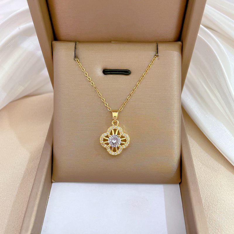 Collar de lujo unisex con cadena para labios de acero titanio con incrustaciones de diamantes de imitación geométricos
