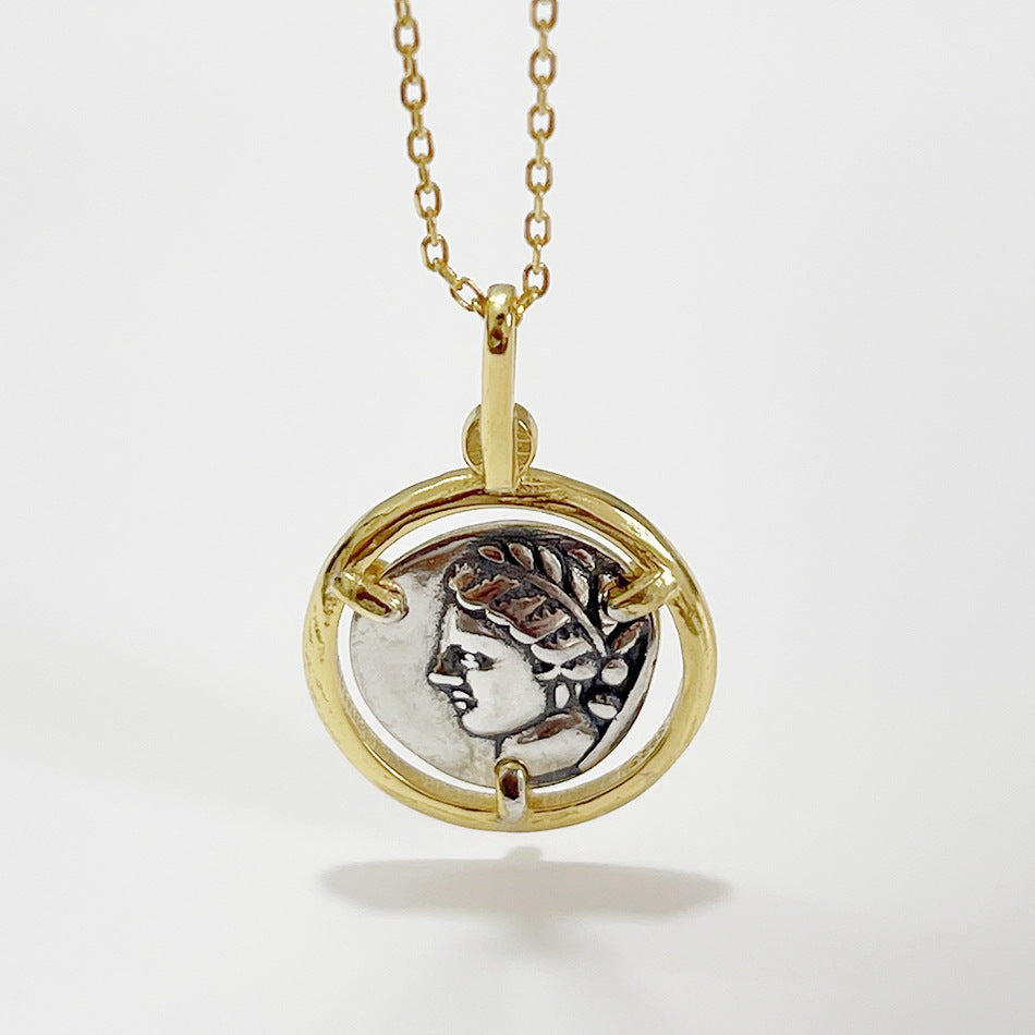 Vintage 925 Sterling Silver Gold Plated Geometric Cartoon Character Necklace