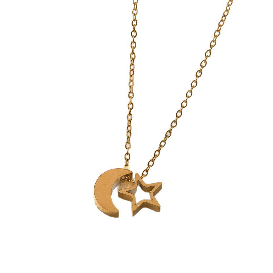 Elegant 18K Gold Plated Star Moon Stainless Steel Necklace for Women