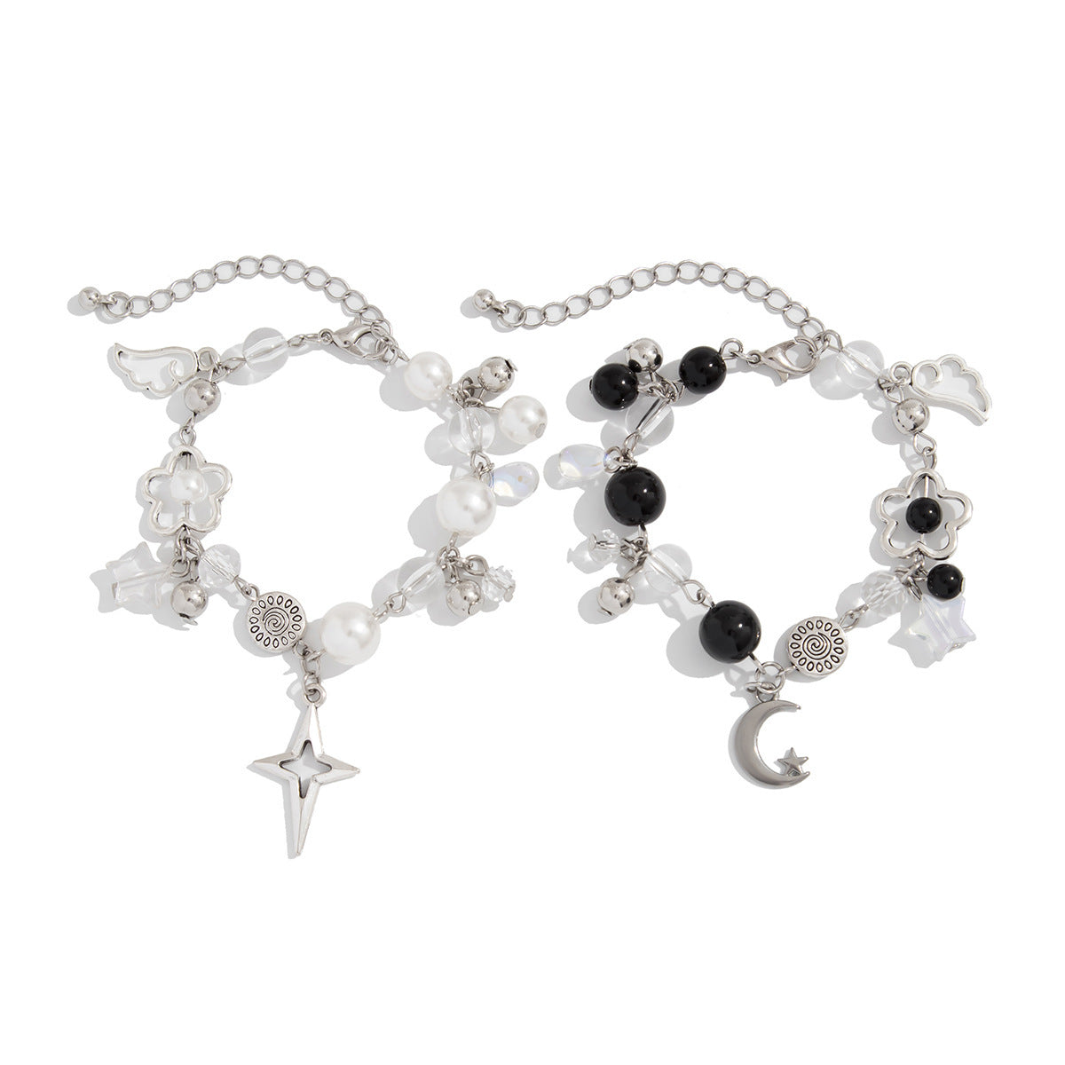Sweet and Edgy Acrylic Heart Star Floral Bracelet for Women with Rhinestone Inlay and Plated Finish